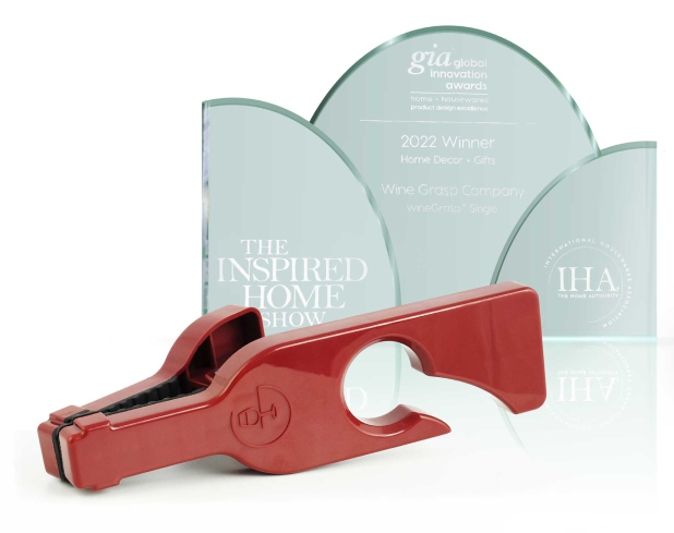 award-winning red device used to hold wine glasses