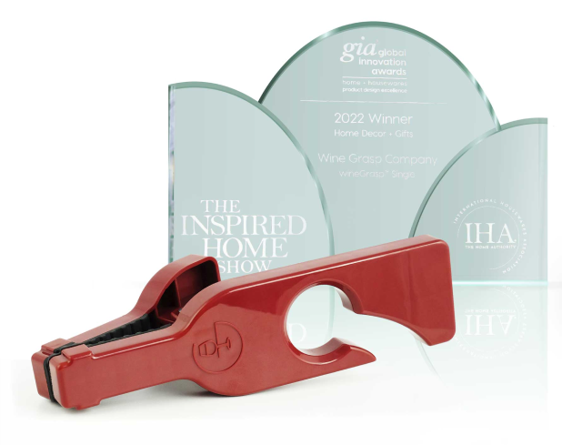 award-winning red device used to hold wine glasses 